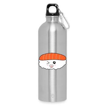 Kawaii,Nigiri,Lachs,Fisch, Reis, Japan Küche - Trinkflasche mit Karabiner 750 ml - Lightsilver - Vorne