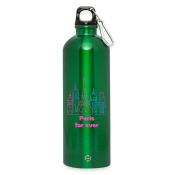 Neon Skyline Paris Silhouette City Stadt  - Trinkflasche mit Karabiner 750 ml - Kelly Green - Vorne