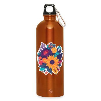 Bunter Blumenstrauß - Trinkflasche mit Karabiner 750 ml - Orange - Vorne