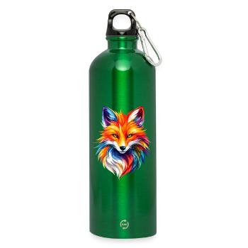 Colorful Fox Polygon Design – Moderne Fuchs Kunst - Trinkflasche mit Karabiner 750 ml - Kelly Green - Vorne
