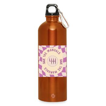 Save The Manuals Design für Petrolheads - Lila - Trinkflasche mit Karabiner 750 ml - Orange - Vorne