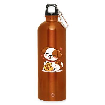 Kuscheliger Welpe und Herzpfote - Trinkflasche mit Karabiner 750 ml - Orange - Vorne