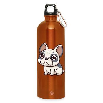 Bulldog Cartoon Blanc et Gris - Gourde en inox avec mousqueton 750 ml - orange - Devant