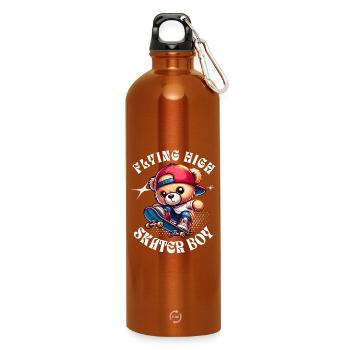 Skater Teddybär auf Skateboard - Trinkflasche mit Karabiner 750 ml - Orange - Vorne