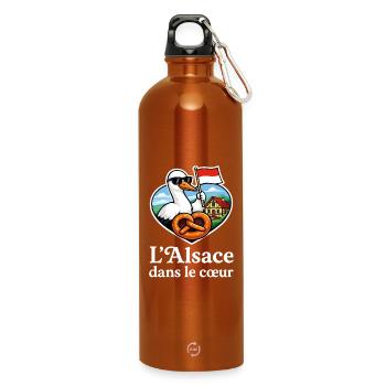 L’Alsace dans le Cœur - Cigogne et Bretzel - Gourde en inox avec mousqueton 750 ml - orange - Devant