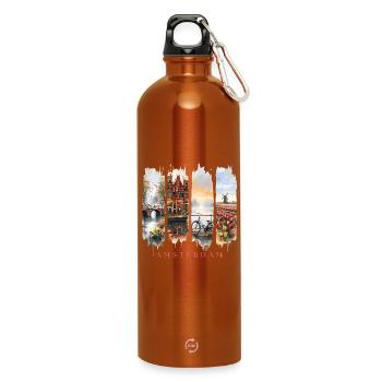 Amsterdam Design – Holland City Trip Motif - Water Bottle with carabiner 750 ml - burnt orange - Front