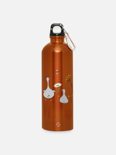 Gänse auf der Wiese - Trinkflasche mit Karabiner 750 ml - Orange