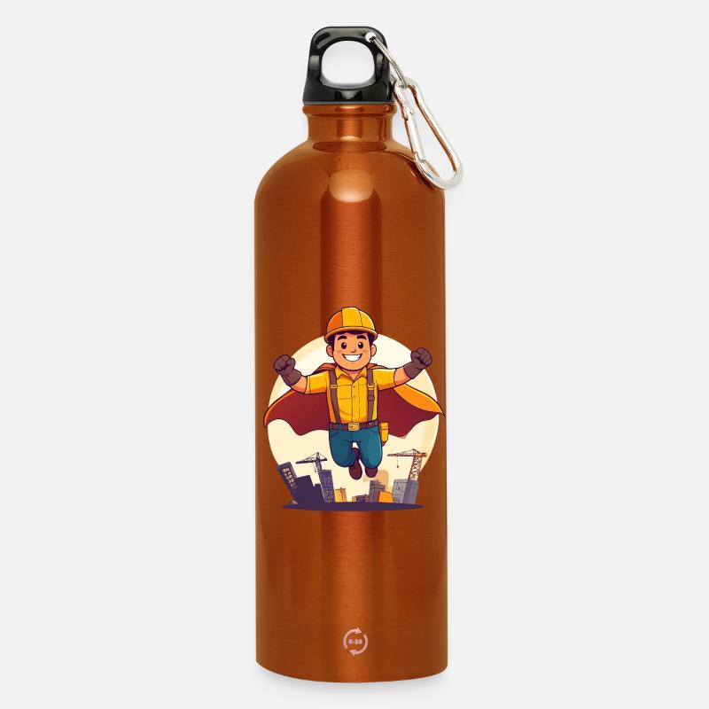 Construction Hero Superhero Construction Worker Construction Site Hero - Water Bottle with carabiner 750 ml - burnt orange