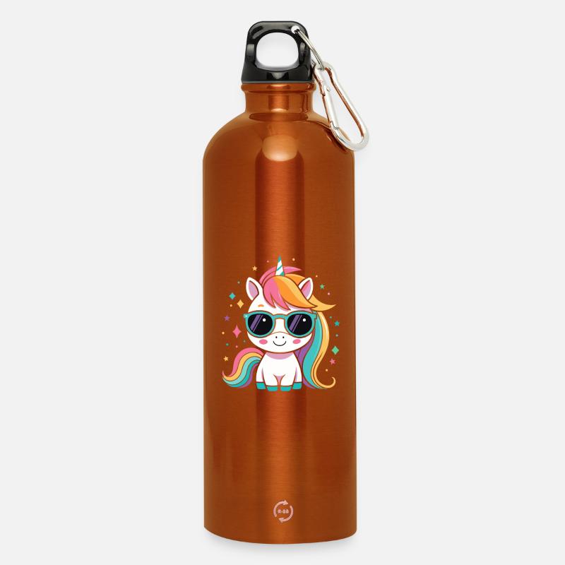Regenbogen-Einhorn-Sonnenbrille - Trinkflasche mit Karabiner 750 ml - Orange