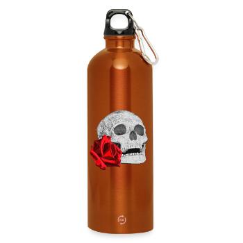 menschenschädel, rosenblüte, goth - Trinkflasche mit Karabiner 750 ml - Orange - Vorne