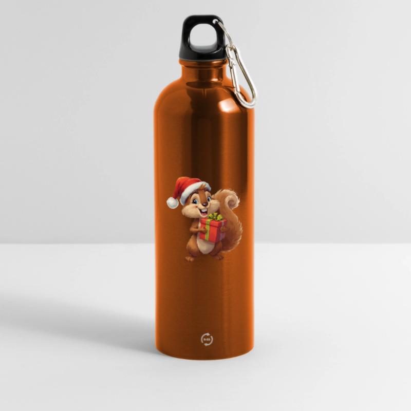 Weihnachts-Eichhörnchen mit Geschenk Trinkflasche mit Karabiner 750 ml