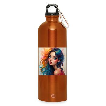 Regenbogen-Haar-Porträt-Splash - Trinkflasche mit Karabiner 750 ml - Orange - Vorne