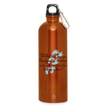 Taufpatin Patin Goli Geschenk Farbe frei wählbar - Trinkflasche mit Karabiner 750 ml - Orange - Vorne