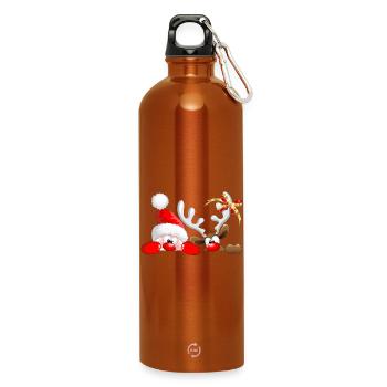Père Noël drôle et rennes qui espionnent - Gourde en inox avec mousqueton 750 ml - orange - Devant