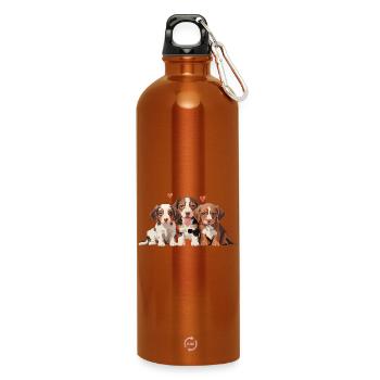 Welpen - 3 kleine Hunde mit Herzen - Trinkflasche mit Karabiner 750 ml - Orange - Vorne
