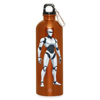 White SciFi Combat Robot - Water Bottle with carabiner 750 ml - burnt orange - Front