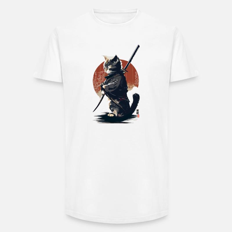Kawaii Neko Samurai : Katzen-Samurai - Long Fit Männer T-Shirt - Weiß
