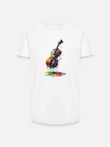 Violin med dryppende maling - Long fit herre T-shirt - hvid