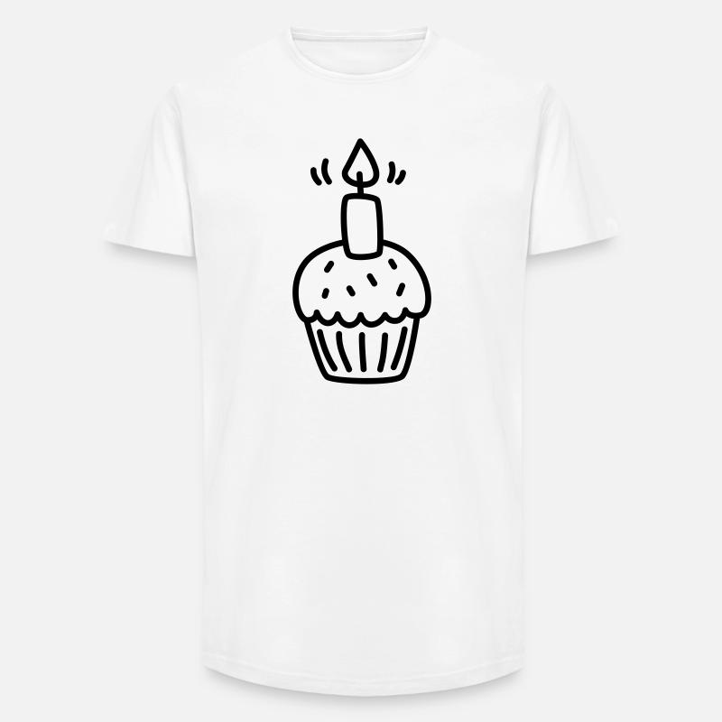 Muffins med et lys til bursdag - T-skjorte herre med lang passform - hvit