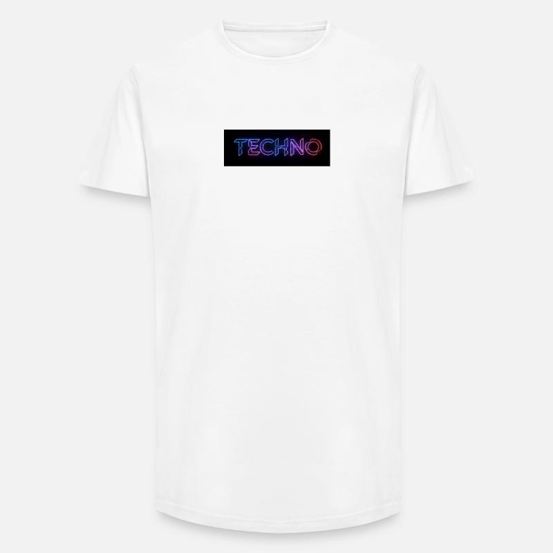 Texte de bug techno néon - T-shirt coupe longue homme - blanc