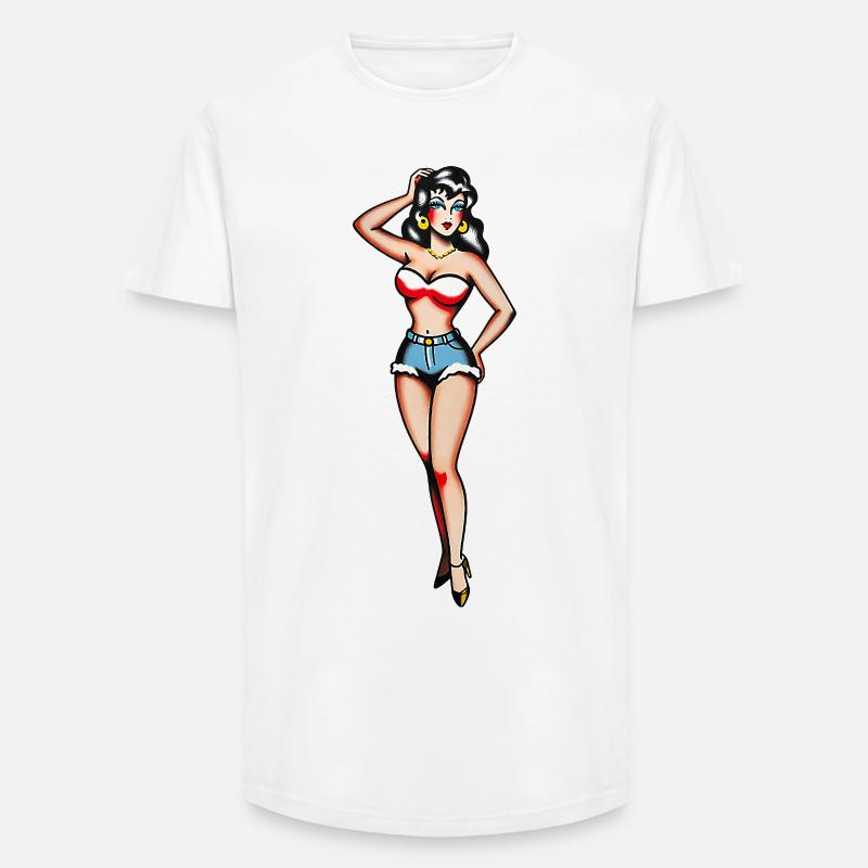 Klassisches Tattoo-Pin-up-Mädchen - Long Fit Männer T-Shirt - Weiß