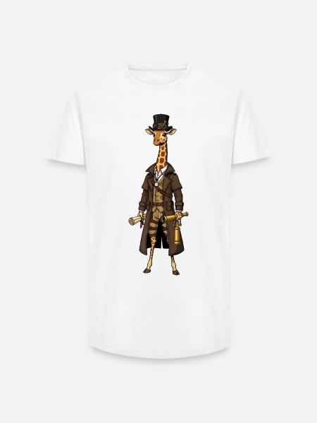 Giraffe Explorer Steampunk Chic Zylinder - Long Fit Männer T-Shirt - Weiß
