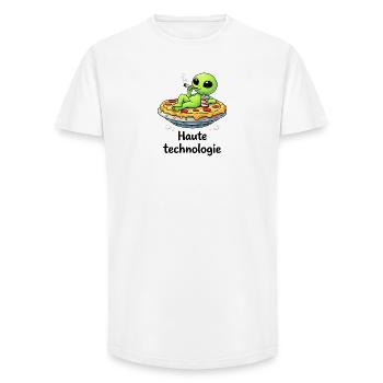 High tech – Alien relax and quirky humor - Long Fit Men's T-Shirt - white - Front - AI Model Male 185 light (185cm)