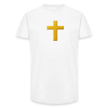 NOUVEAU -- Une touche dorée de foi ! - T-shirt coupe longue homme - blanc - Devant - AI Model Male 185 light (185cm)