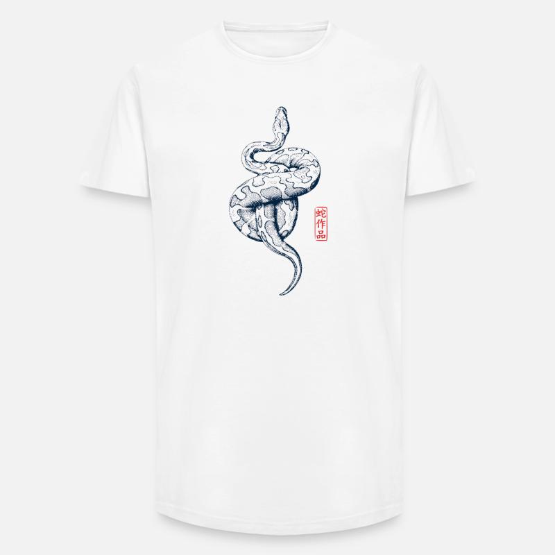 Python avec tampon kanji - T-shirt coupe longue homme - blanc