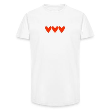 Cœurs Empilés en Style Illustration Rouge - T-shirt coupe longue homme - blanc - Devant - AI Model Male 185 light (185cm)