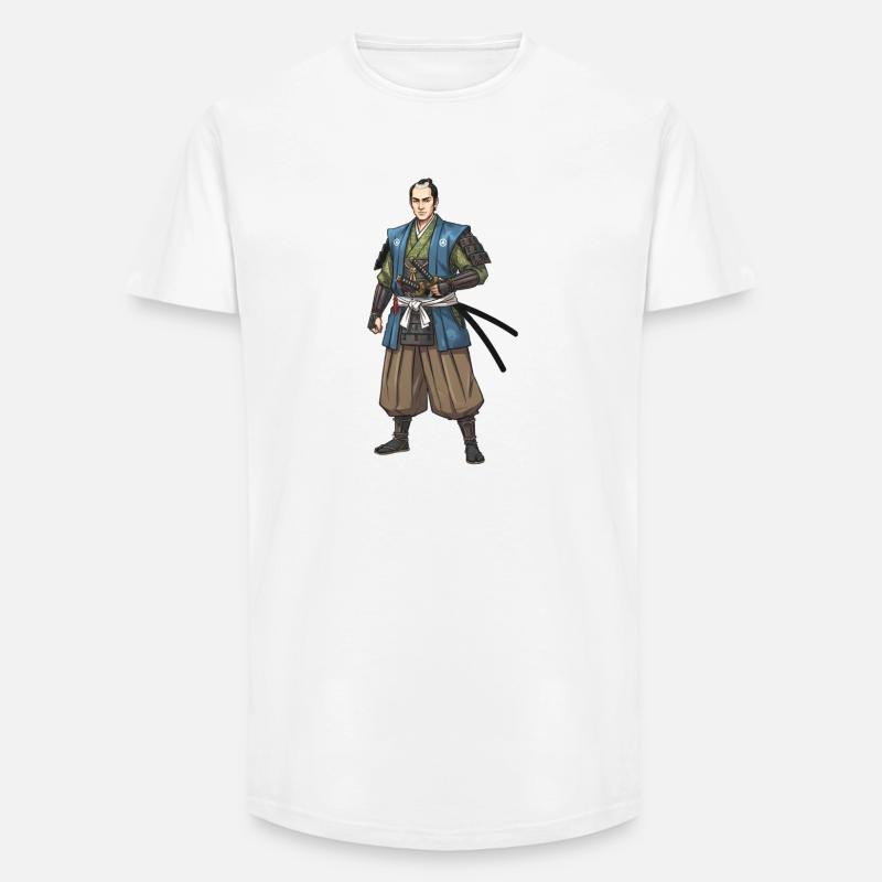 Edo Samurai in blauer Jacke - Long Fit Männer T-Shirt - Weiß
