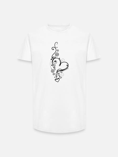 Corazón grande con pequeños corazones y flores - Camiseta long fit hombre de algodón - blanco