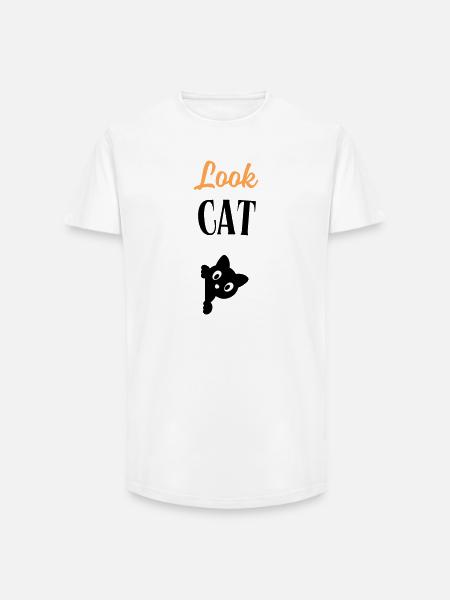 Look Cat - T-shirt coupe longue homme - blanc