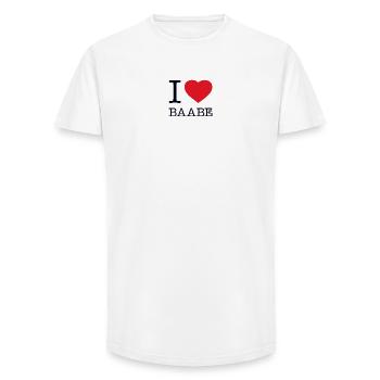 I LOVE BAABE - Long Fit Men's T-Shirt - white - Front - AI Model Male 185 light (185cm)