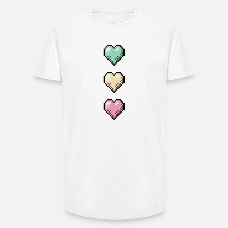 Retro Pixel Art Hearts Stack - Long Fit Männer T-Shirt - Weiß