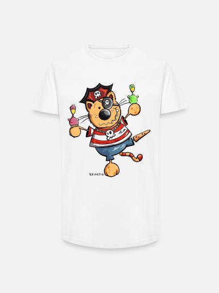 Pirate cat - Long Fit Men's T-Shirt - white