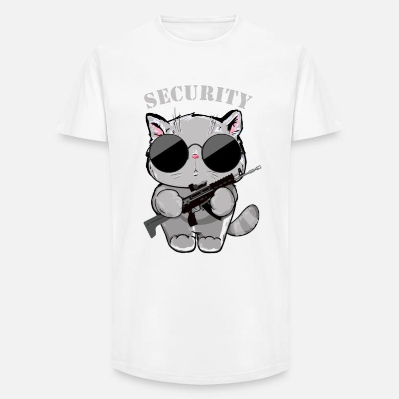 Katzen-Sicherheitsagent mit Waffe - Long Fit Männer T-Shirt - Weiß