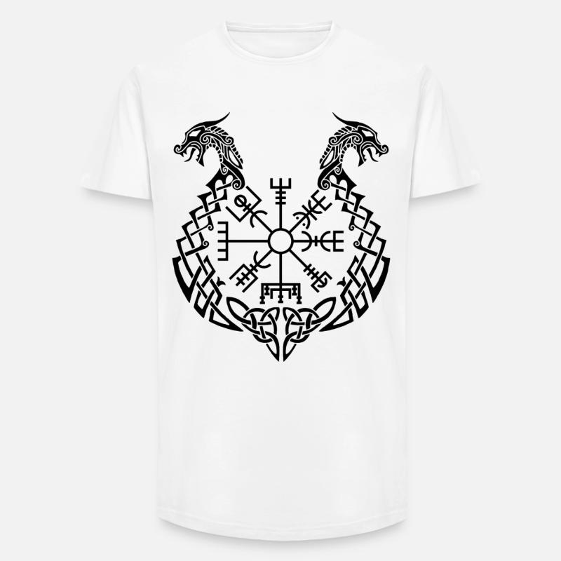 Schwarzer Drache und Wikingerkompass - Long Fit Männer T-Shirt - Weiß