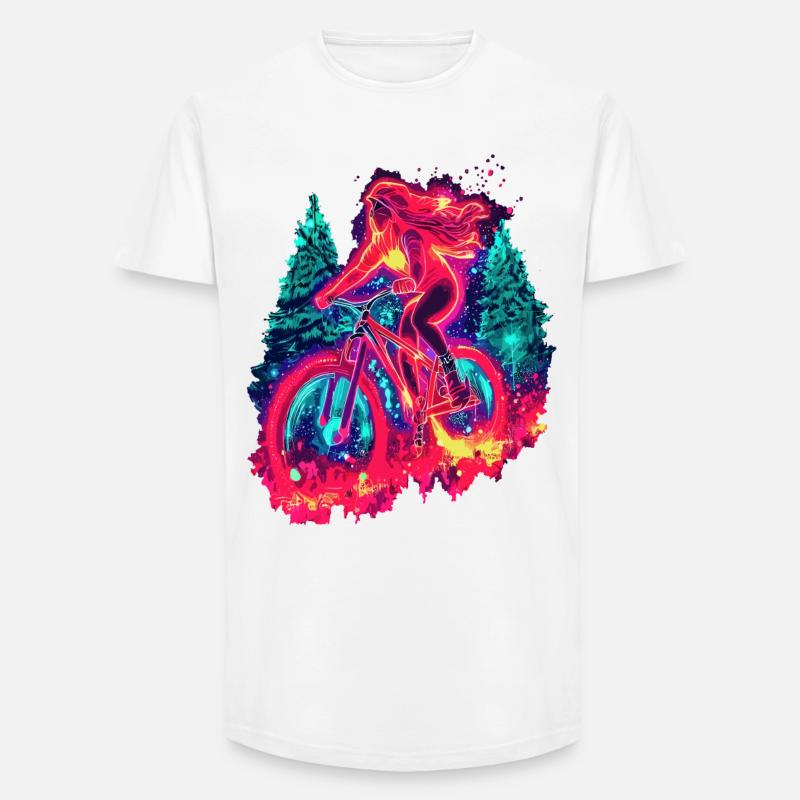 Synthwave Mountainbike Mädchen Waldfahrt - Long Fit Männer T-Shirt - Weiß