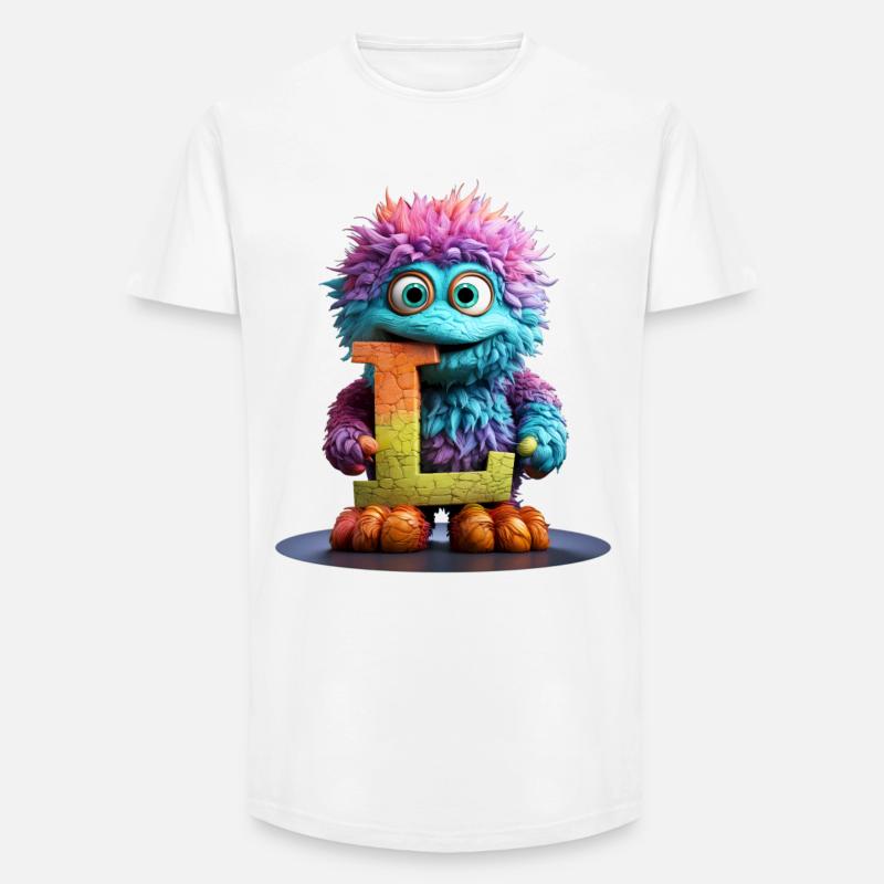 Regenbogenmonster mit Buchstabe L - Long Fit Männer T-Shirt - Weiß