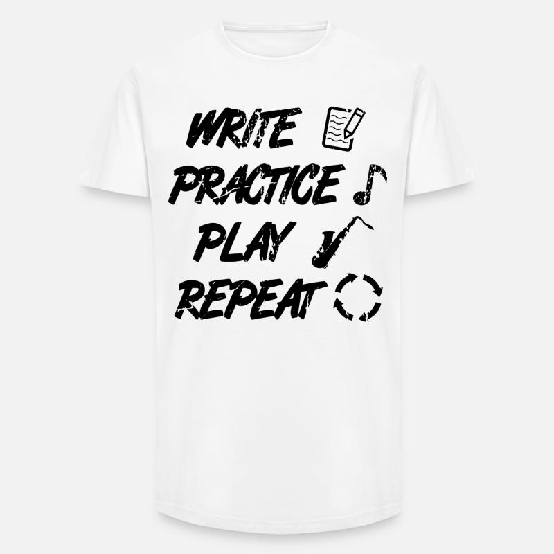 Writing, practicing, playing, repeating - Long Fit Men's T-Shirt - white