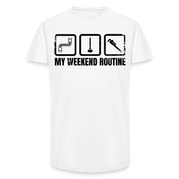 Ma routine du week-end - T-shirt coupe longue homme - blanc - Devant - AI Model Male 185 light (185cm)