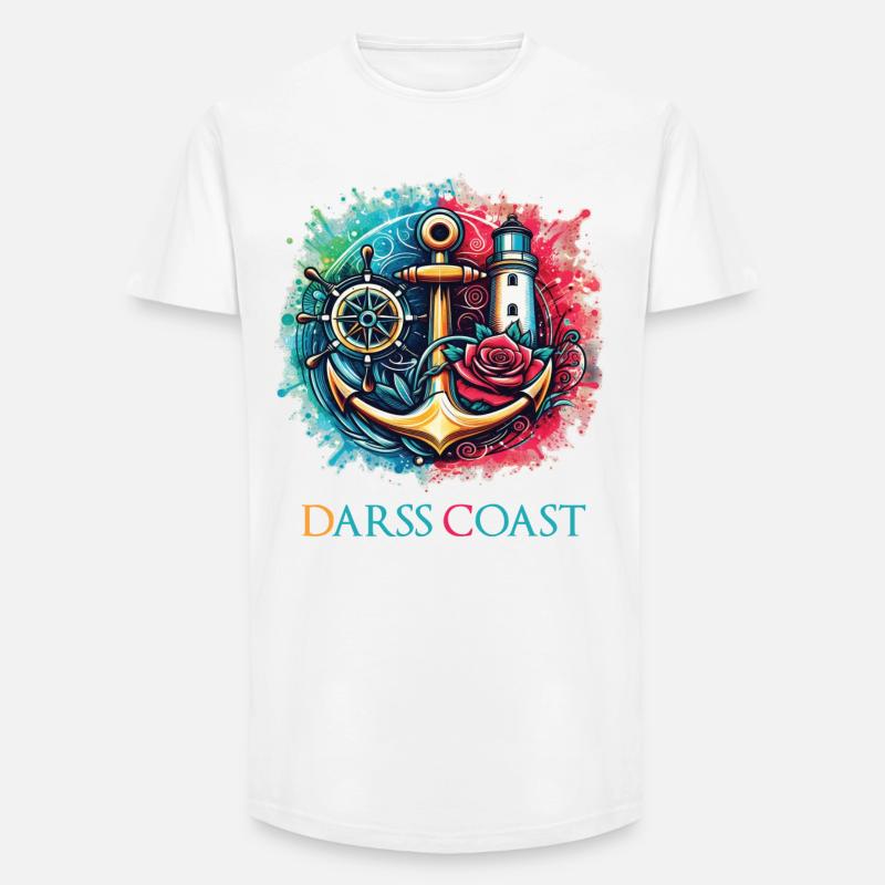 DarssCoast - Wellen Möwe Anker Grafik - Long Fit Männer T-Shirt - Weiß