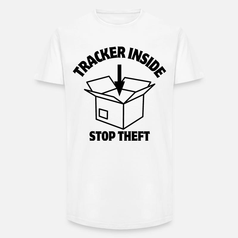 Security, Parcel Lock, Inside Tracker - Long Fit Men's T-Shirt - white