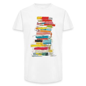 Buch Zeichnung Bunte Kunst Illustration Motiv Buch - Long Fit Männer T-Shirt - Weiß - Vorne - AI Model Male 185 light (185cm)