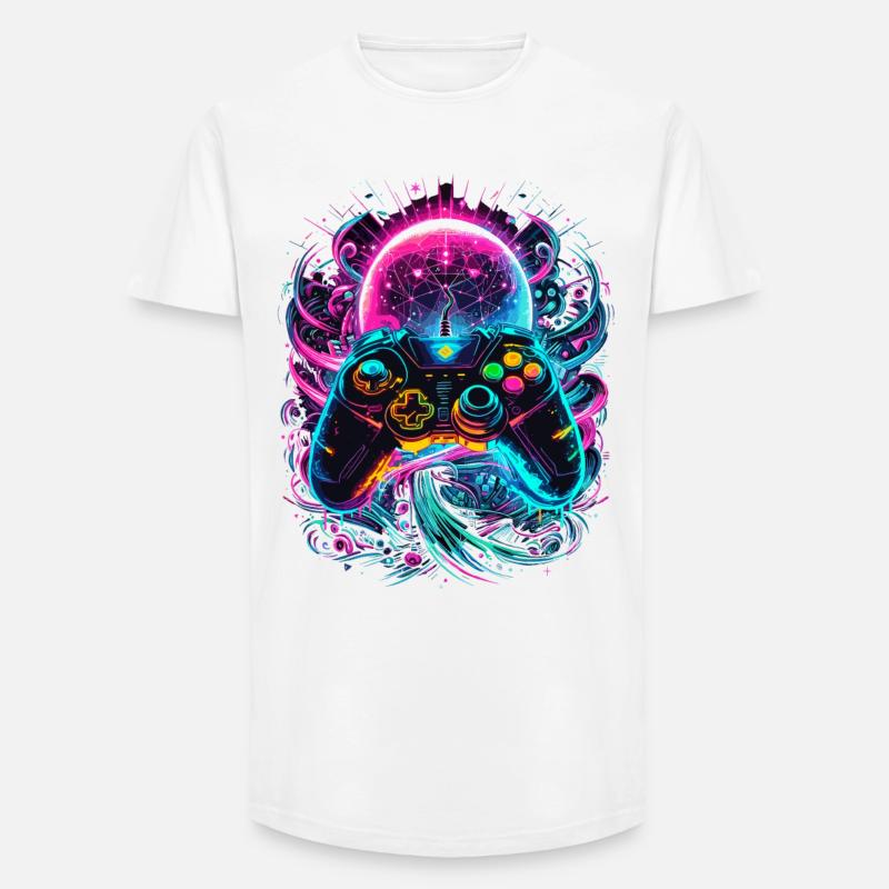 Synthwave Cyberpunk Gaming Controller - Long Fit Männer T-Shirt - Weiß