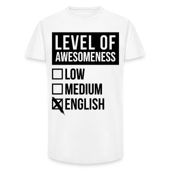 English - Long Fit Men's T-Shirt - white - Front - AI Model Male 185 light (185cm)