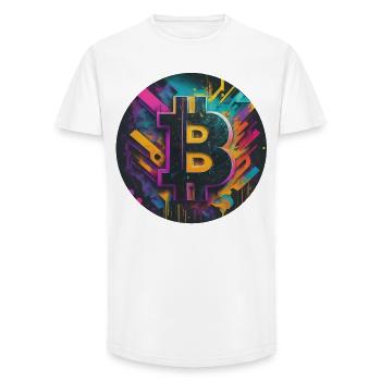 Bitcoin-Explosion der Farben - Long Fit Männer T-Shirt - Weiß - Vorne - AI Model Male 185 light (185cm)
