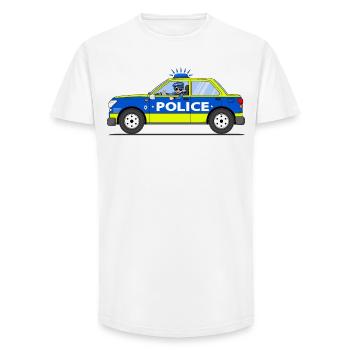 Police car with policeman blue and yellow - Long Fit Men's T-Shirt - white - Front - AI Model Male 185 light (185cm)