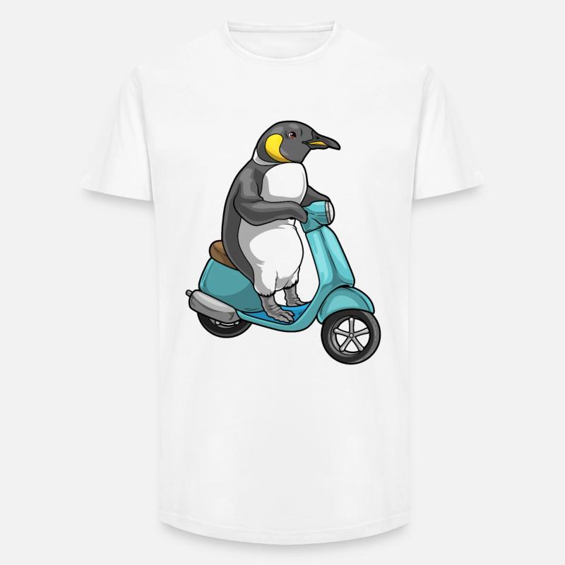 Pinguin Motorroller - Long Fit Männer T-Shirt - Weiß